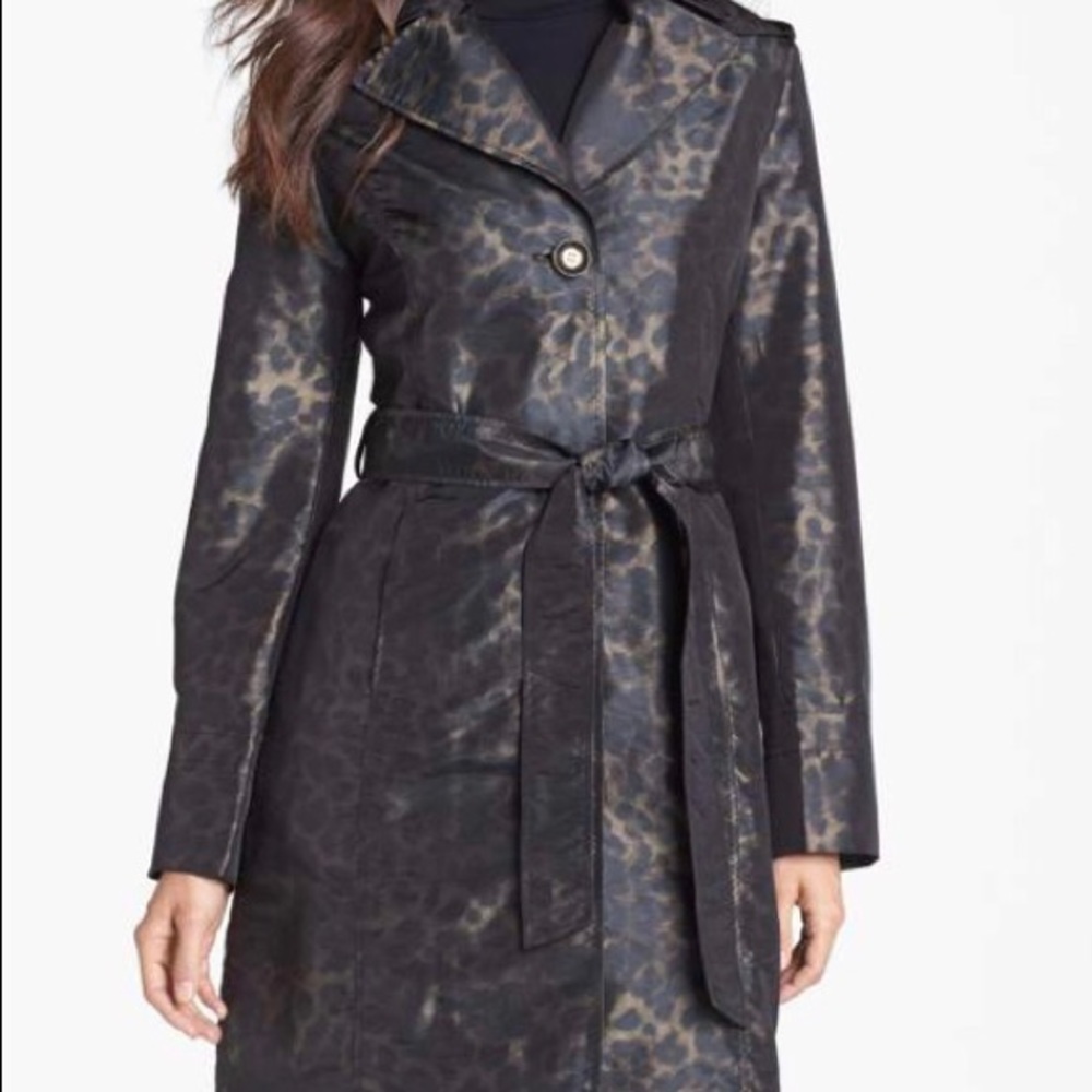 Ellen Tracy Belted Leopard Print Raincoat